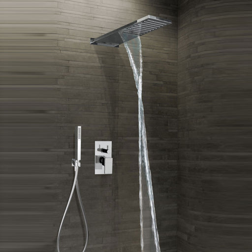 Kit doccia completo in acciaio inox cromato con soffione rettangolare pioggia e cascata Keller Taps by CeramicStore | Lo specialista del tuo bagno