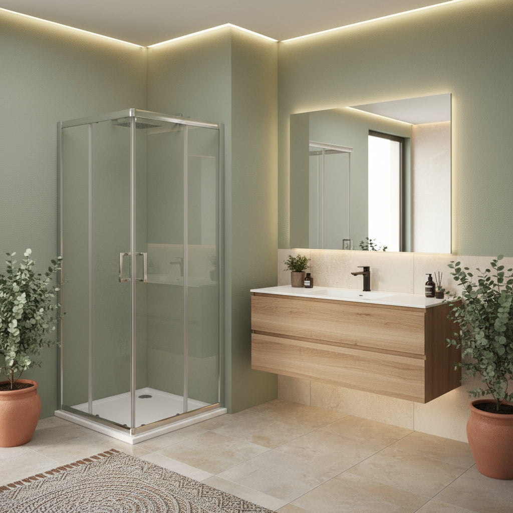 Box doccia Iconic cm 80x90 con apertura scorrevole angolare in Vetro anticalcare Smart Clean by CeramicStore | Lo specialista del tuo bagno