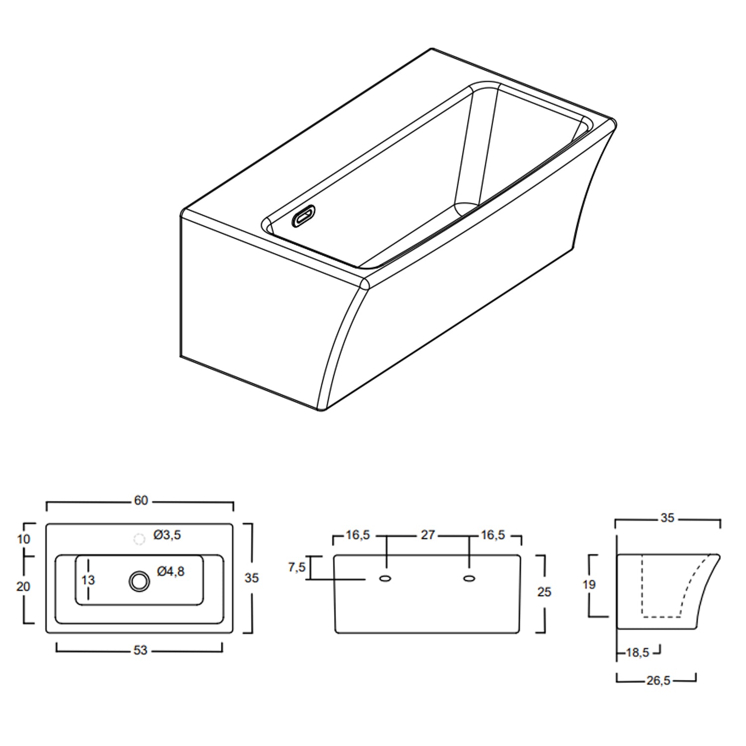 Lavabo in ceramica per installazione sospesa 60x35 con foro Rubinetto di Xilon modello Block by CeramicStore | Lo specialista del tuo bagno
