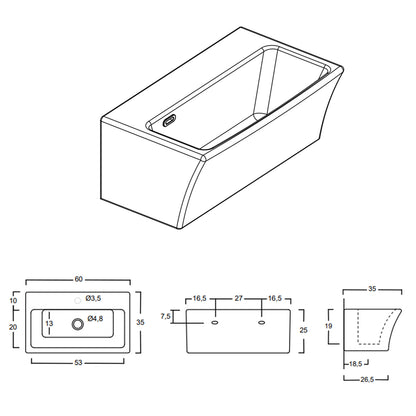Lavabo in ceramica per installazione sospesa 60x35 con foro Rubinetto di Xilon modello Block by CeramicStore | Lo specialista del tuo bagno