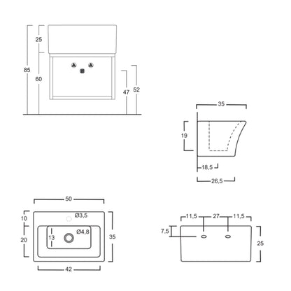Lavabo in ceramica con foro rubinetteria per installazione sospesa 50x35 utile per bagni piccoli Xilon Block by CeramicStore | Lo specialista del tuo bagno