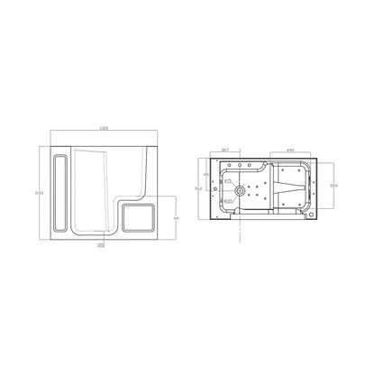 Vasca per anziani modello Dalia 1320x762x1143 mm con pannello lato destro by CeramicStore | Lo specialista del tuo bagno