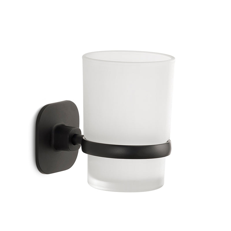 Portaspazzolini in acciaio inox e cromall Teide di Gedy - Nero Matt