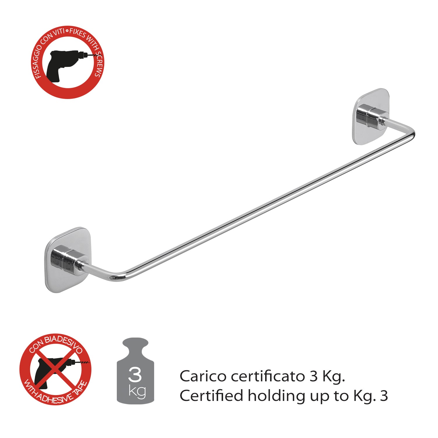 Porta asciugamani 60 cm in acciaio inox e cromall Teide di Gedy - Cromato by CeramicStore | Lo specialista del tuo bagno