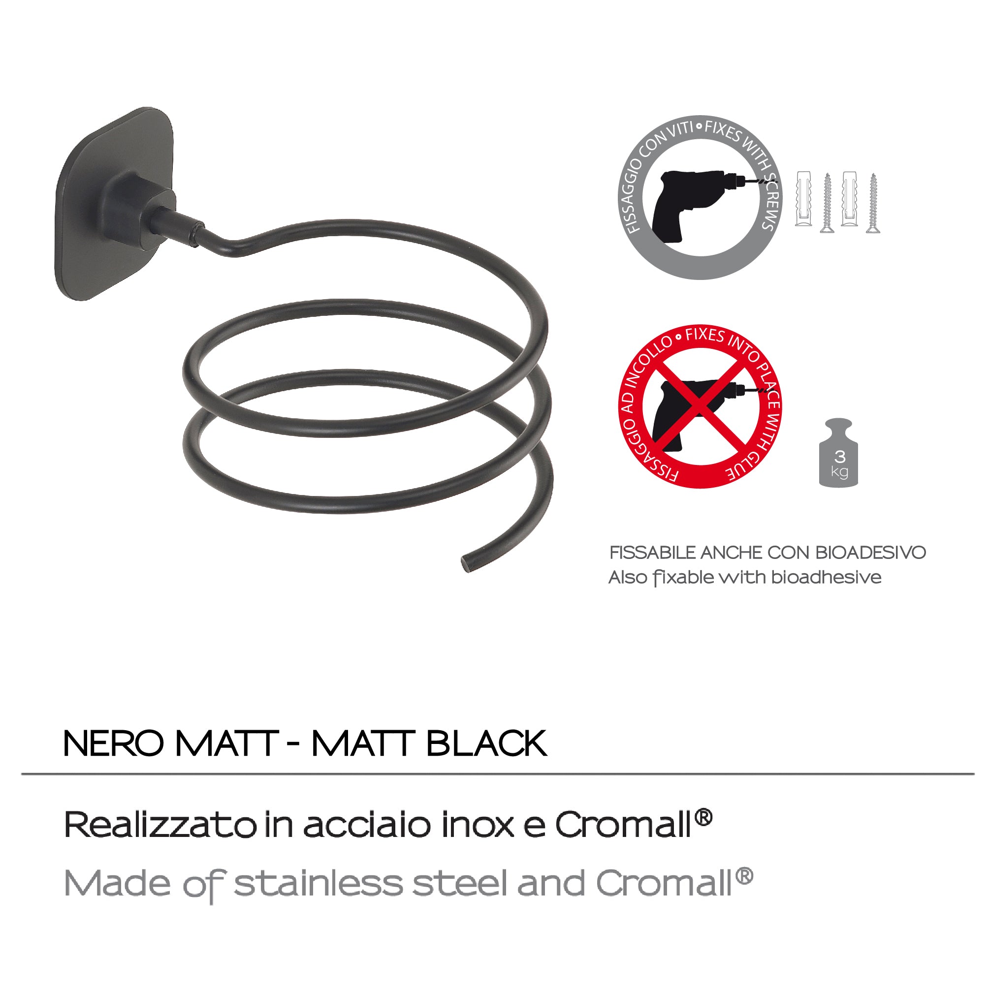 Gedy Porta Phon Teide - Nero Matt In Cromall Acciaio by CeramicStore | Lo specialista del tuo bagno