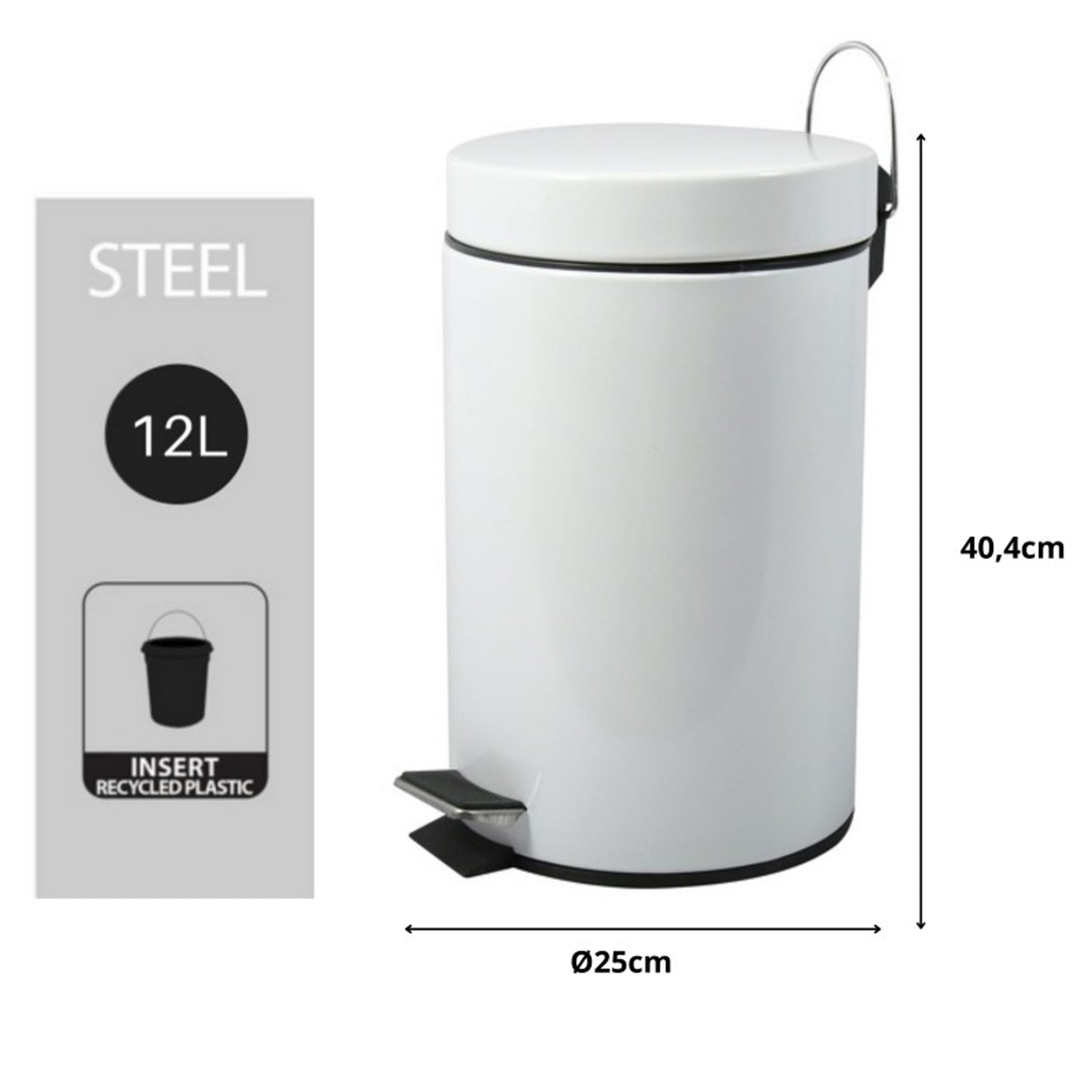 Pattumiera a pedale da 12L in Acciaio Inox modello Unis - Bianco by CeramicStore | Lo specialista del tuo bagno
