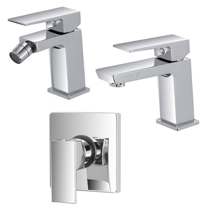 Kit miscelatore lavabo, bidet e doccia RubiFlux serie Arkon con scarico clic-clac - Cromo