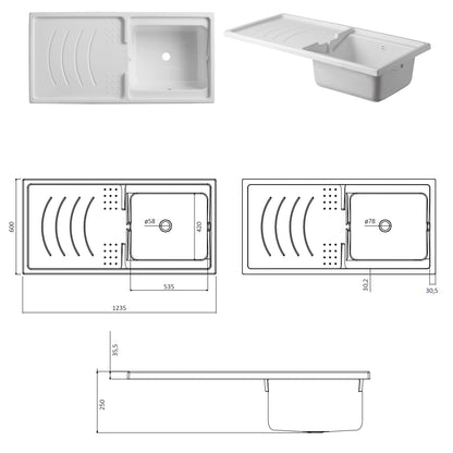 Mobile coprilavatrice 124X60 cm con lavatoio e piano di appoggio. Versione con vasca a Destra MADE IN ITALY by CeramicStore | Lo specialista del tuo bagno