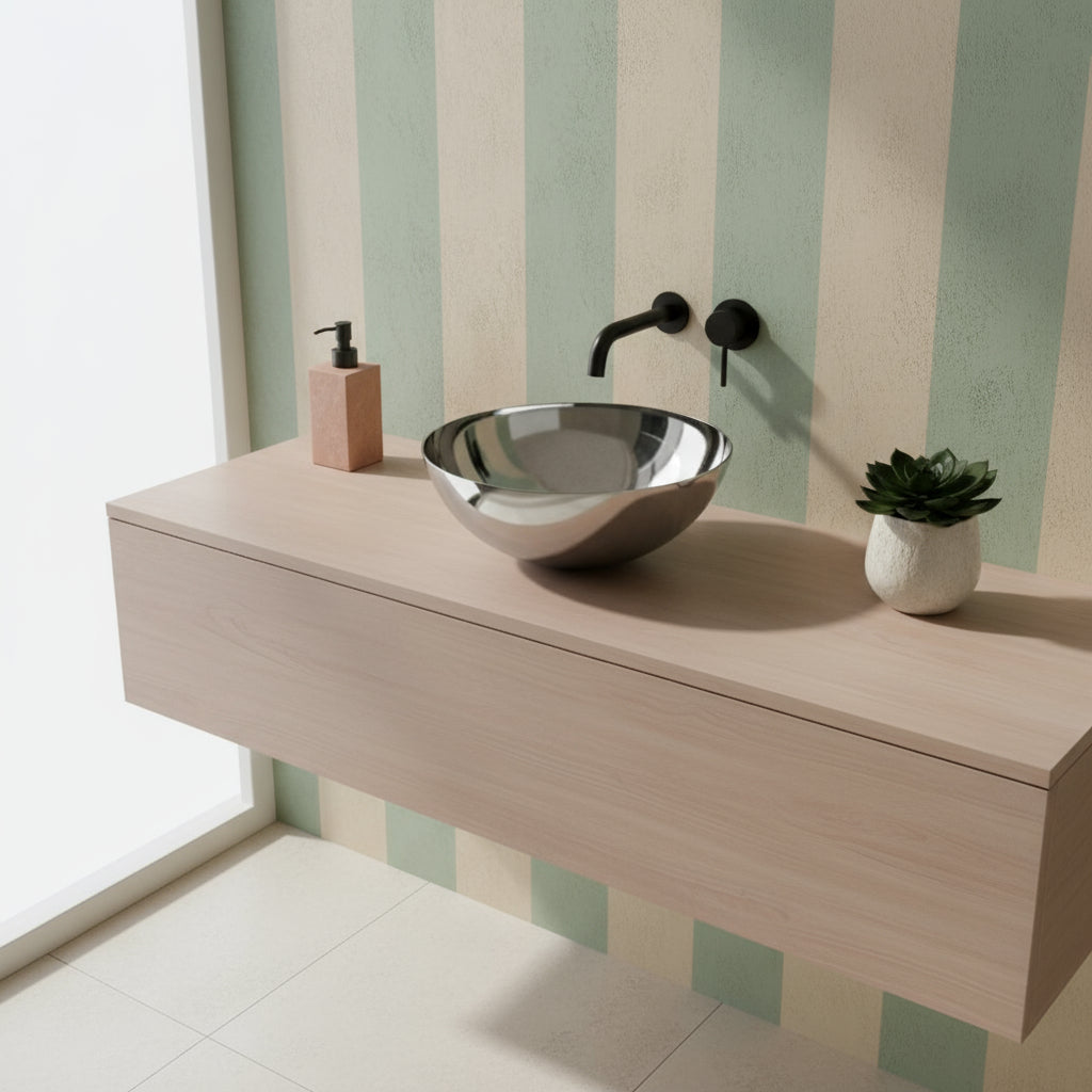 Lavabo vasca tonda da appoggio di Lineabeta in acciaio inox lucido senza piletta diam. cm 39x14