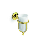 Portabicchiere in ottone con bicchiere in porcellana Venessia di Lineabeta oro