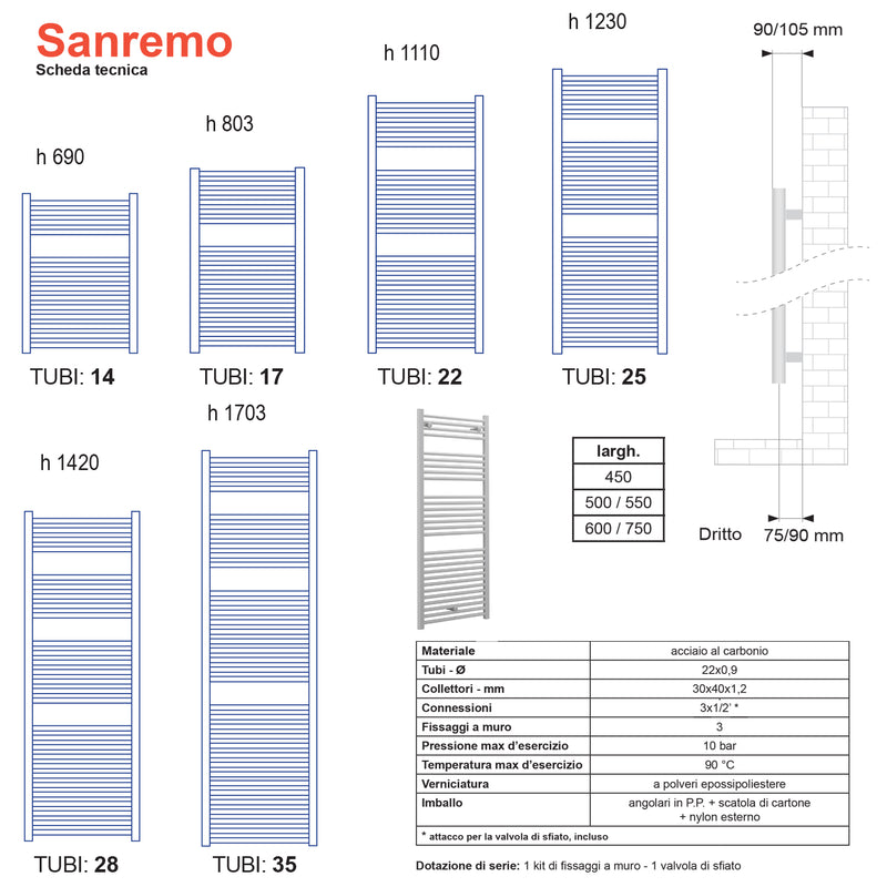 Termoarredo scaldasalviette Lazzarini Sanremo 1420x550 interasse 500 bianco by CeramicStore | Lo specialista del tuo bagno