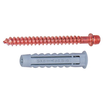 Tassello con doppia vite m6 in ottone ramato lungh. 6