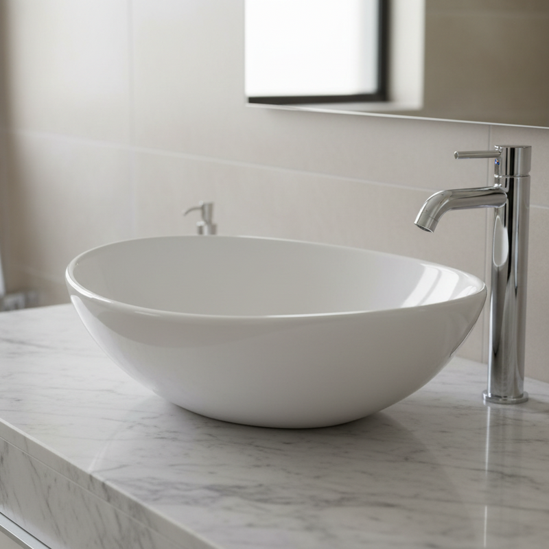 Lavabo ovale mod. lav03 cm 41x34x14 5 bianco lucido