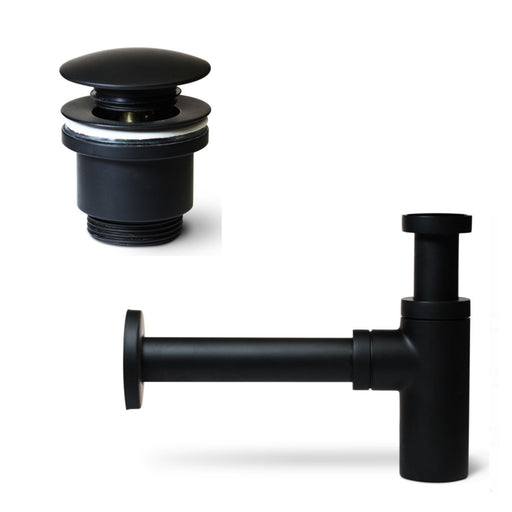 Kit Sifone di scarico e piletta in ottone verniciato nero opaco per lavelli da esterno 1"1/4 by CeramicStore | Lo specialista del tuo bagno