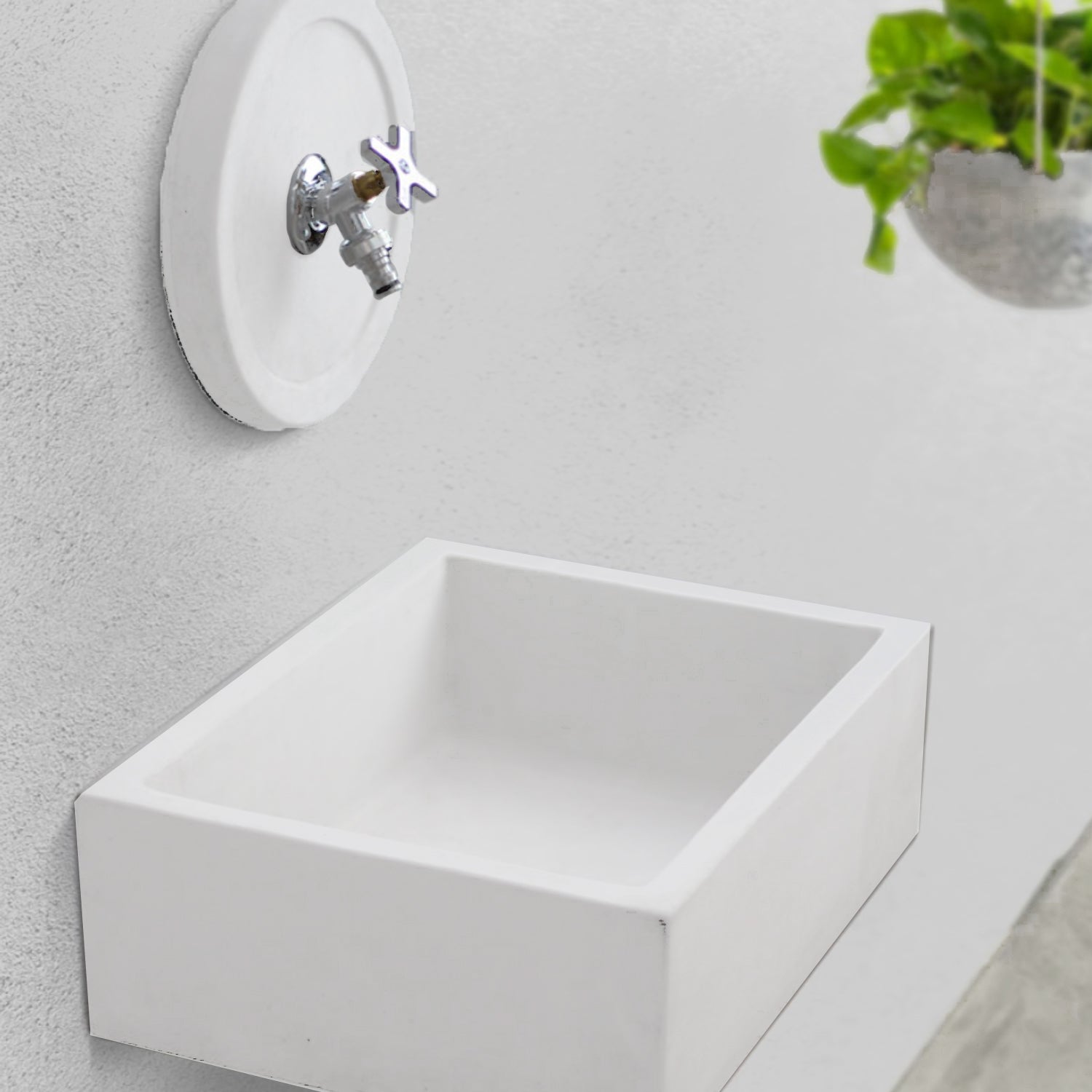 Lavello da esterno con rosone in cemento bianco cm 45x35 cm modello R-Desy by CeramicStore | Lo specialista del tuo bagno