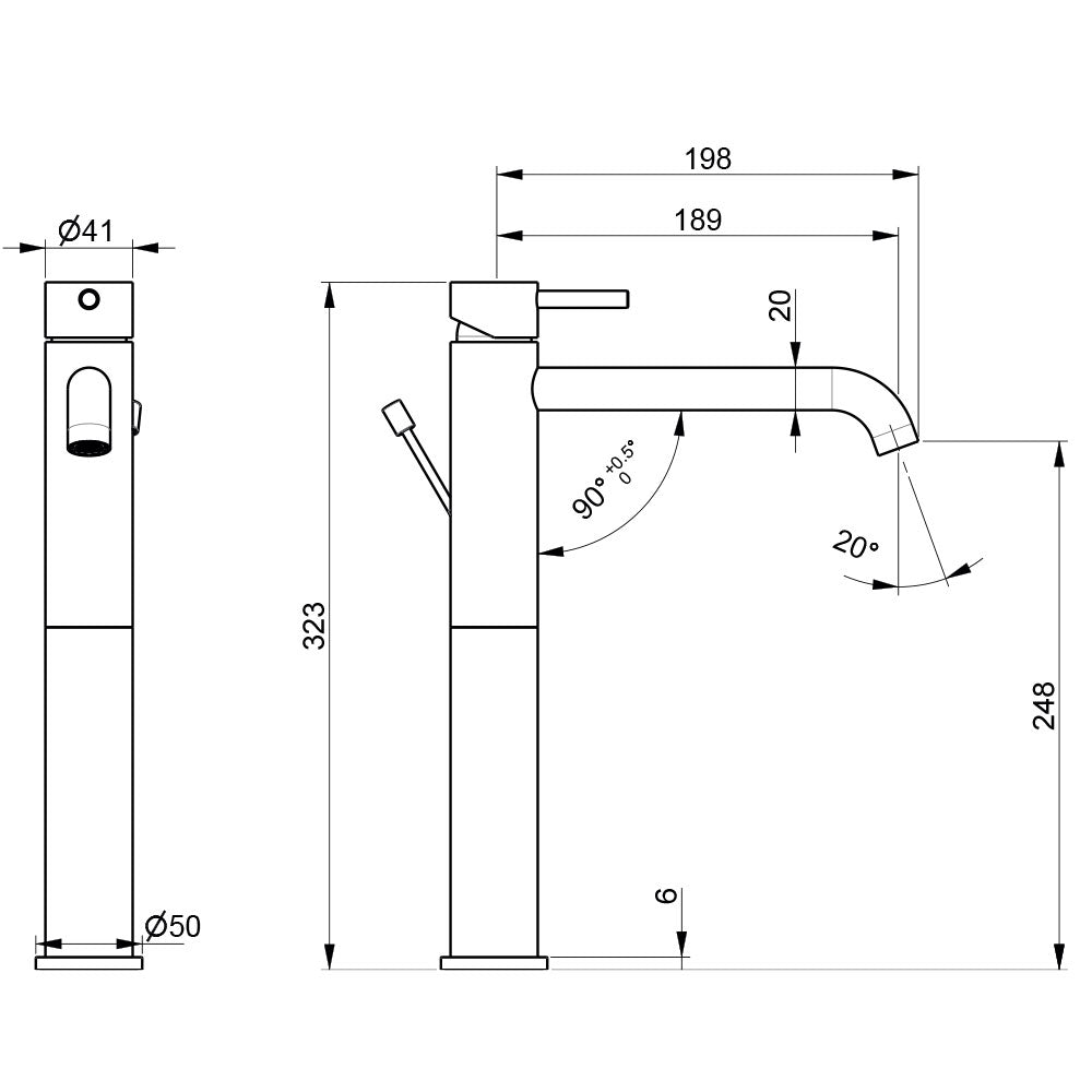 Miscelatore monocomando per lavabo Alto da bagno in acciaio Inox Satinato con scarico collezione Nilo di Tubico
