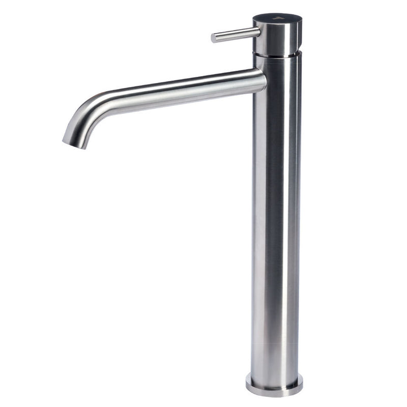 Miscelatore monocomando per lavabo Alto da bagno in acciaio Inox Satinato senza scarico collezione Nilo di Tubico