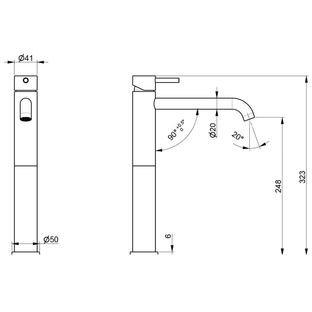 Miscelatore monocomando per lavabo Alto da bagno in acciaio Inox Satinato senza scarico collezione Nilo di Tubico