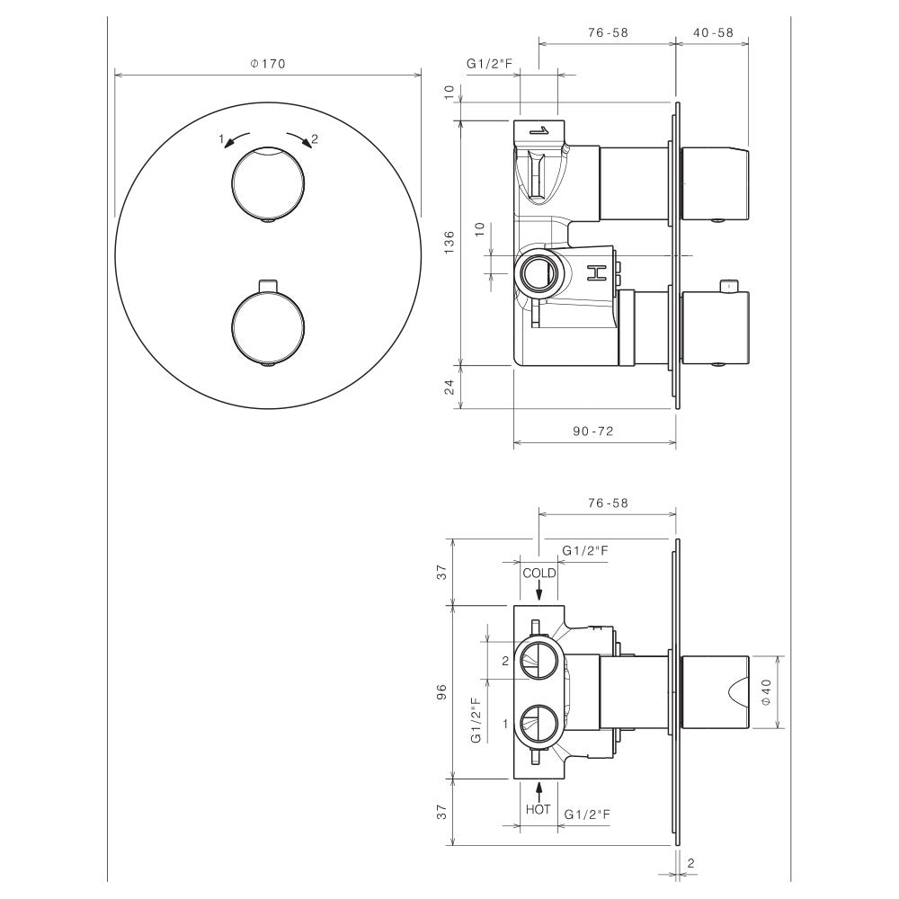 Miscelatore Termostatico per doccia incasso con deviatore a 2 vie in acciaio Inox Satinato collezione Nilo di Tubico by CeramicStore | Lo specialista del tuo bagno