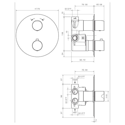 Miscelatore Termostatico per doccia incasso con deviatore a 2 vie in acciaio Inox Satinato collezione Nilo di Tubico by CeramicStore | Lo specialista del tuo bagno