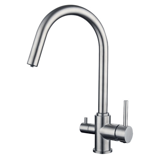 Miscelatore lavello cucina a tre vie con canna a ponte in acciaio inox satinato by CeramicStore | Lo specialista del tuo bagno