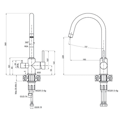Miscelatore lavello cucina a tre vie con canna a ponte in acciaio inox satinato by CeramicStore | Lo specialista del tuo bagno