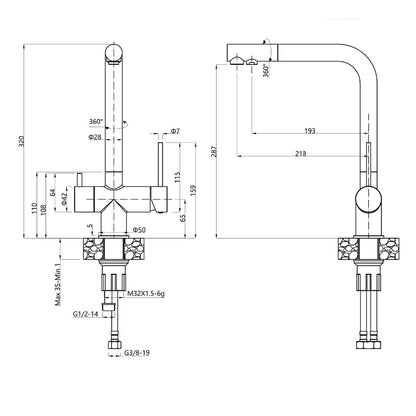 Miscelatore lavello cucina a tre vie con canna dritta in acciaio inox satinato collegabile ad impianti di filtrazione o depurazione by CeramicStore | Lo specialista del tuo bagno