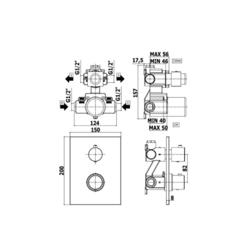 Set soffione doccia con braccio tondo e miscelatore con set doccia quadro in nero opaco Paffoni by CeramicStore | Lo specialista del tuo bagno
