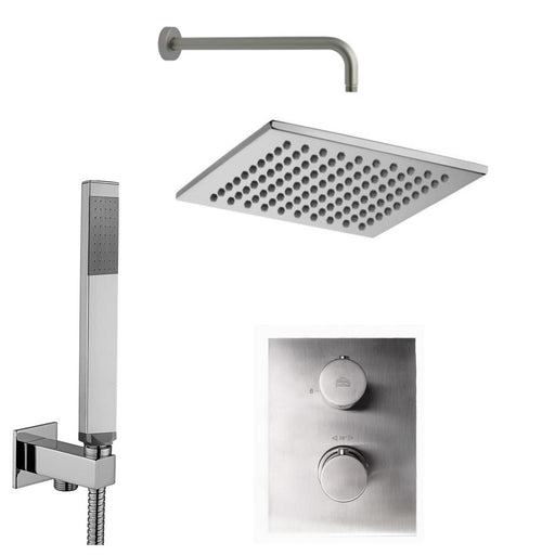 Set Soffione doccia Level e doccia tonda con miscelatore termostato e set duplex doccia in acciaio spazzolato Paffoni by CeramicStore | Lo specialista del tuo bagno