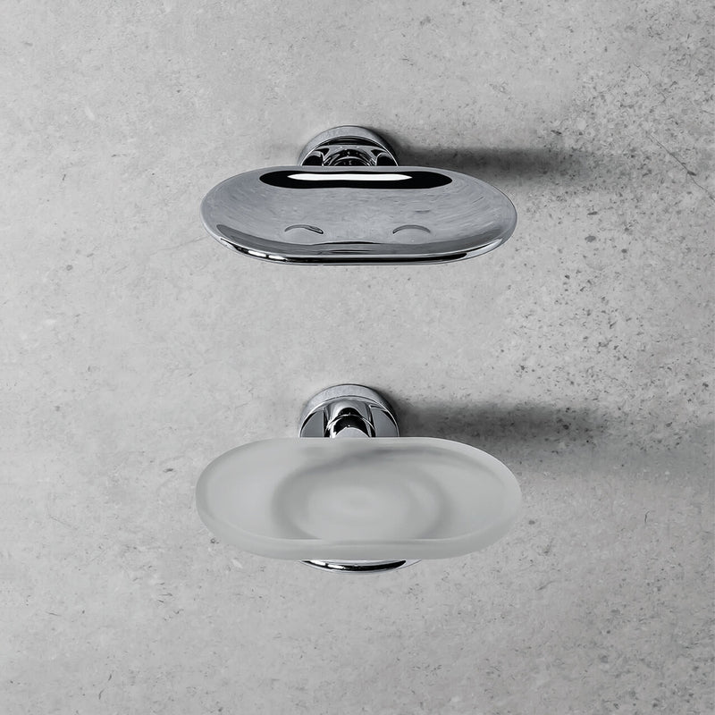 Porta sapone in ottone cromato con piattino in vetro satinato Colombo Design collezione Basic Con fissaggio a tassello by CeramicStore | Lo specialista del tuo bagno