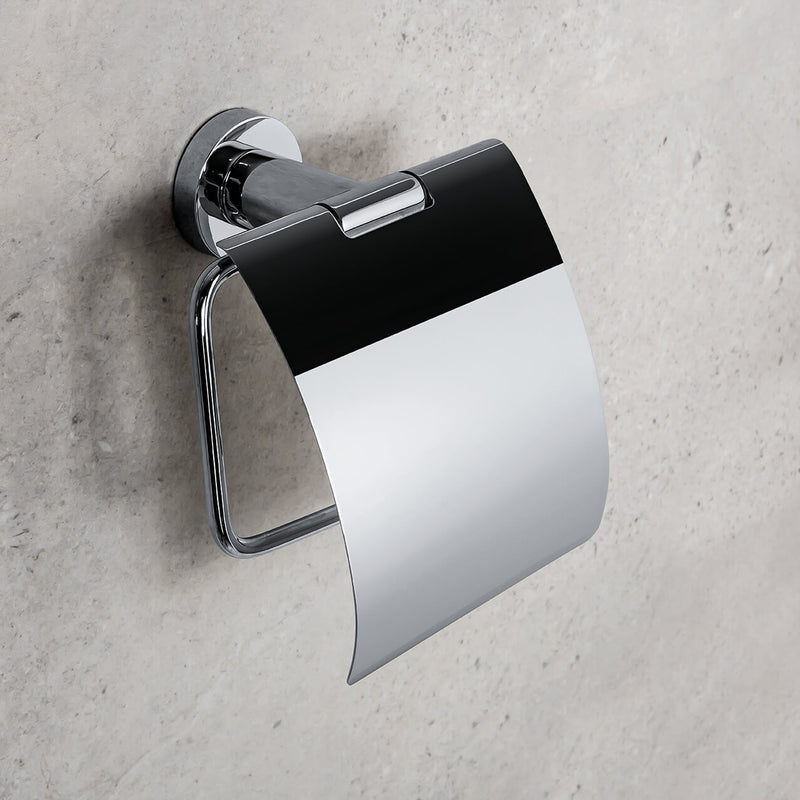 Portarotolo Coperto in ottone cromato Colombo Design collezione Basic Con fissaggio a tassello e ad incollo con kit opzionale