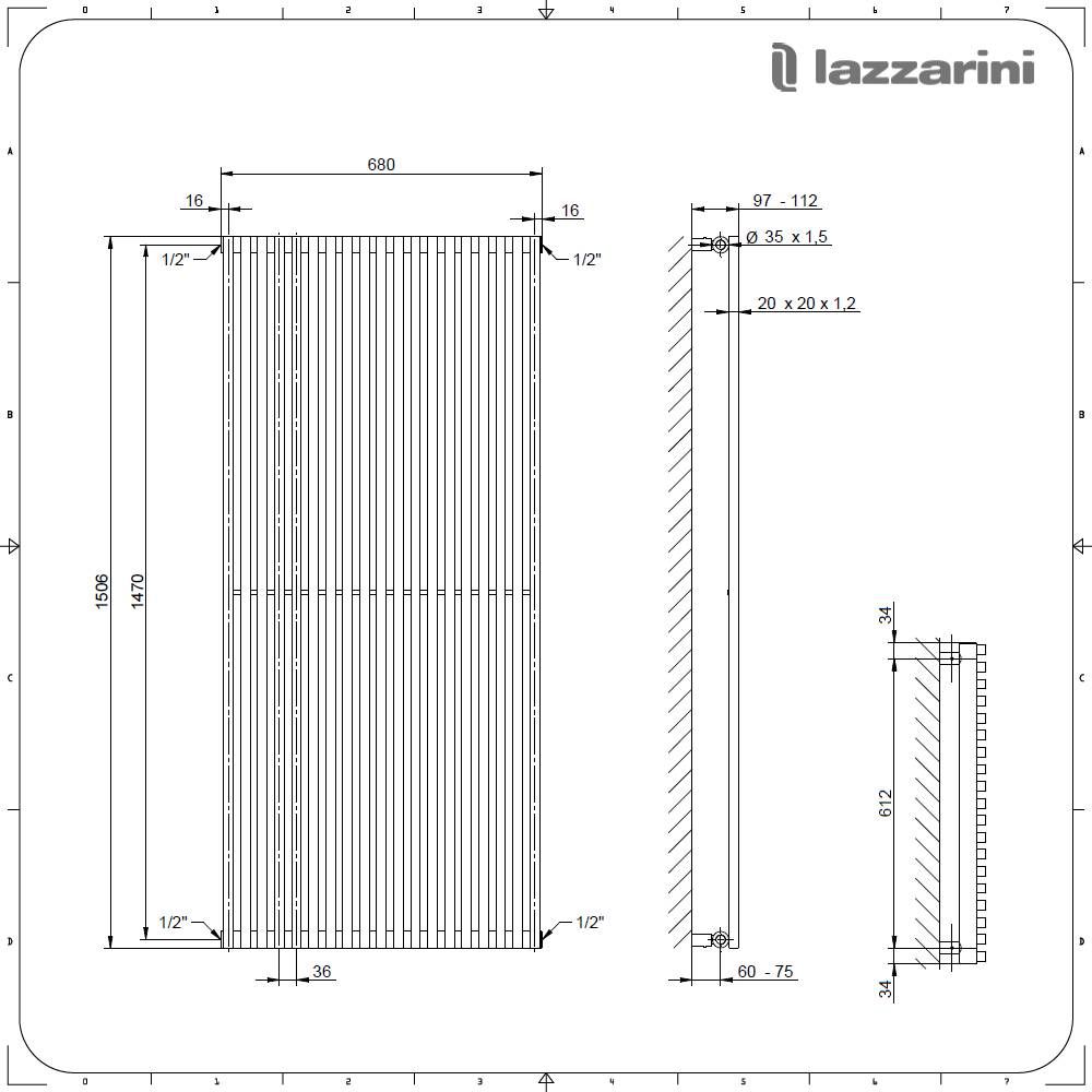 Termoarredo singolo Lazzarini 1806x680 mm interasse 680/1770 mm modello Grosseto V finitura Bianco by CeramicStore | Lo specialista del tuo bagno