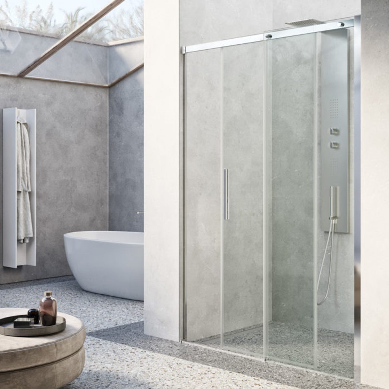 Porta doccia ad apertura scorrevole cm 110x200h modello Diomede in cristallo temperato mm 8 reversibile by CeramicStore | Lo specialista del tuo bagno