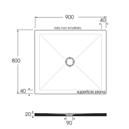 Piatto doccia rettangolare in ceramica SoloDue cm 90x80 nero lucido