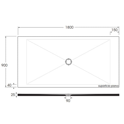 Piatto doccia rettangolare in ceramica SoloDue cm 180x90 nero lucido