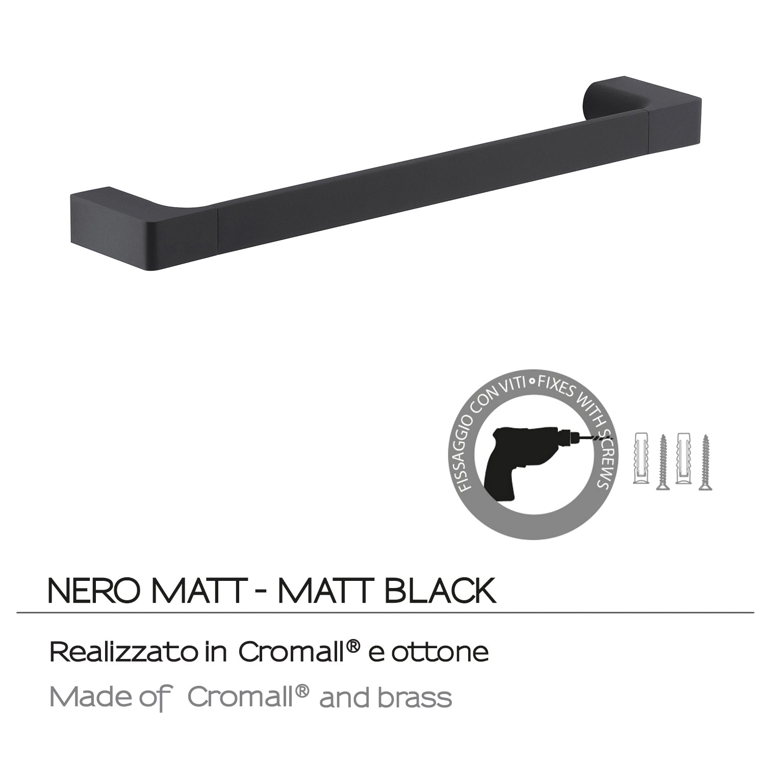 Porta asciugamani a muro Gedy serie Pirenei 35 cm - Nero Matt by CeramicStore | Lo specialista del tuo bagno