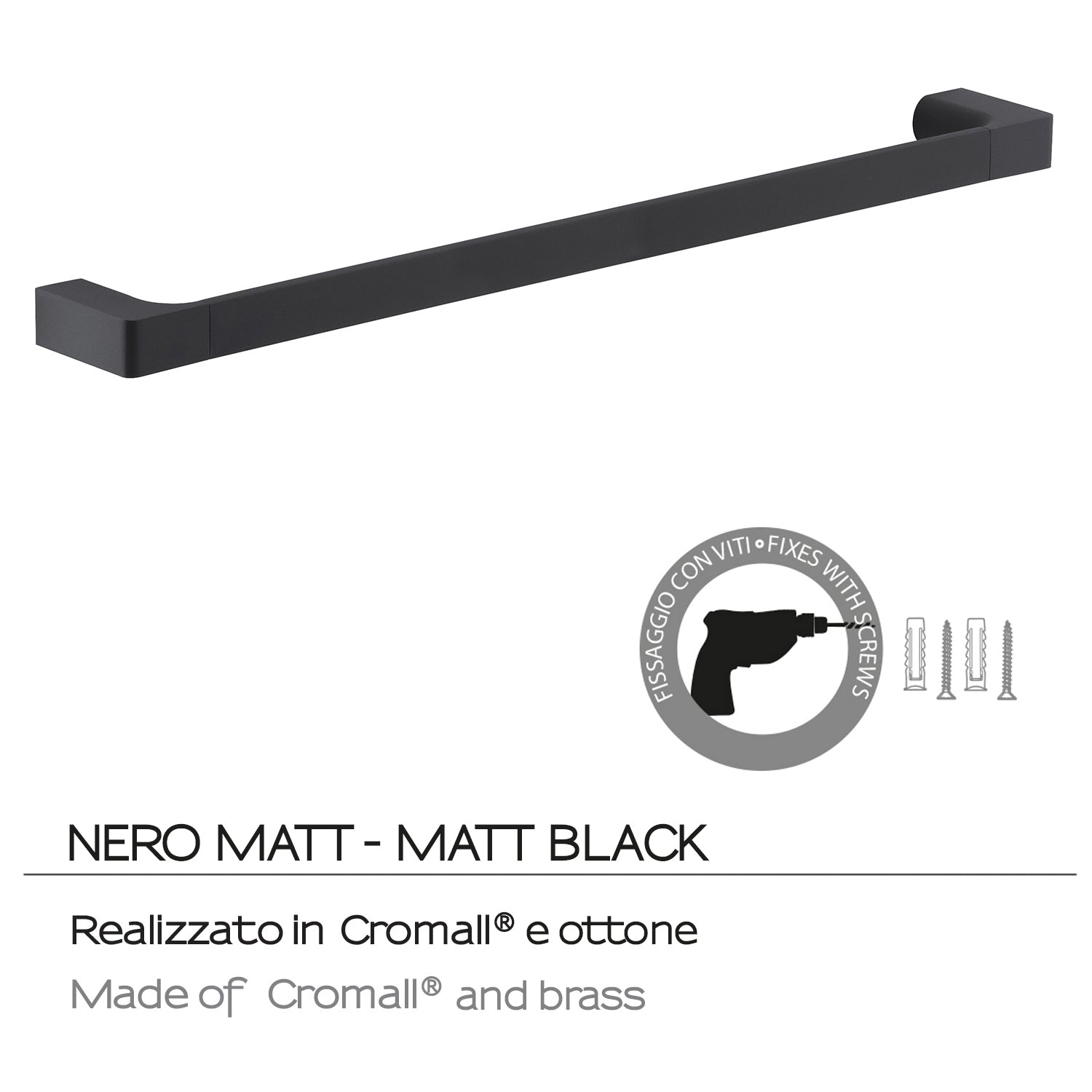 Portasalviette a muro di Gedy serie Pirenei 60 cm - Nero Matt by CeramicStore | Lo specialista del tuo bagno
