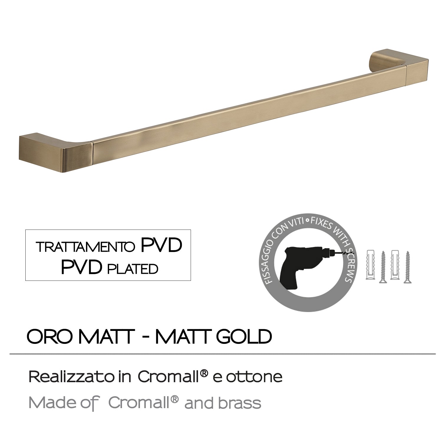 Portasalviette a muro di Gedy serie Pirenei 60 cm - Oro Matt by CeramicStore | Lo specialista del tuo bagno