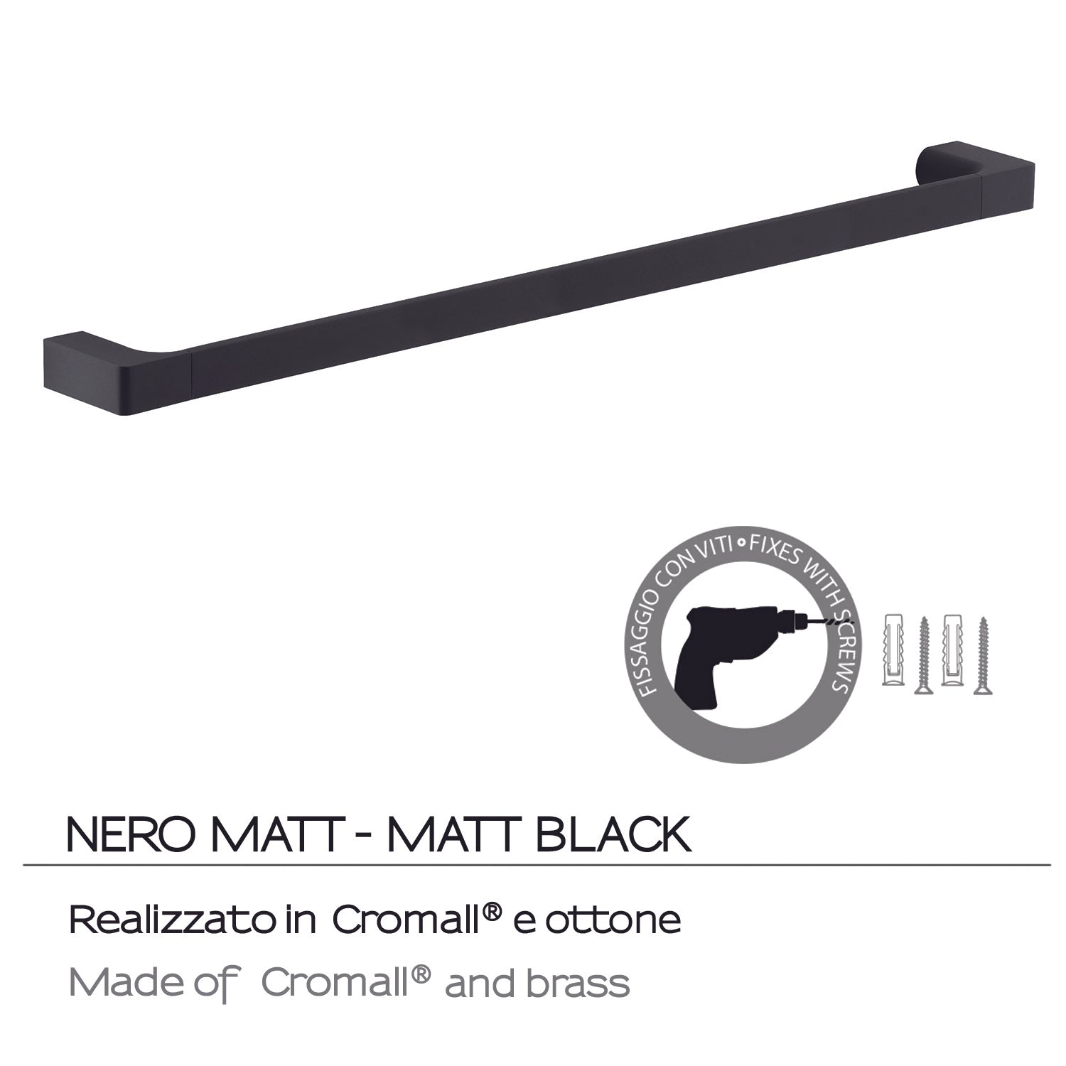Portasalviette a muro di Gedy serie Pirenei 80 cm - Nero Matt by CeramicStore | Lo specialista del tuo bagno