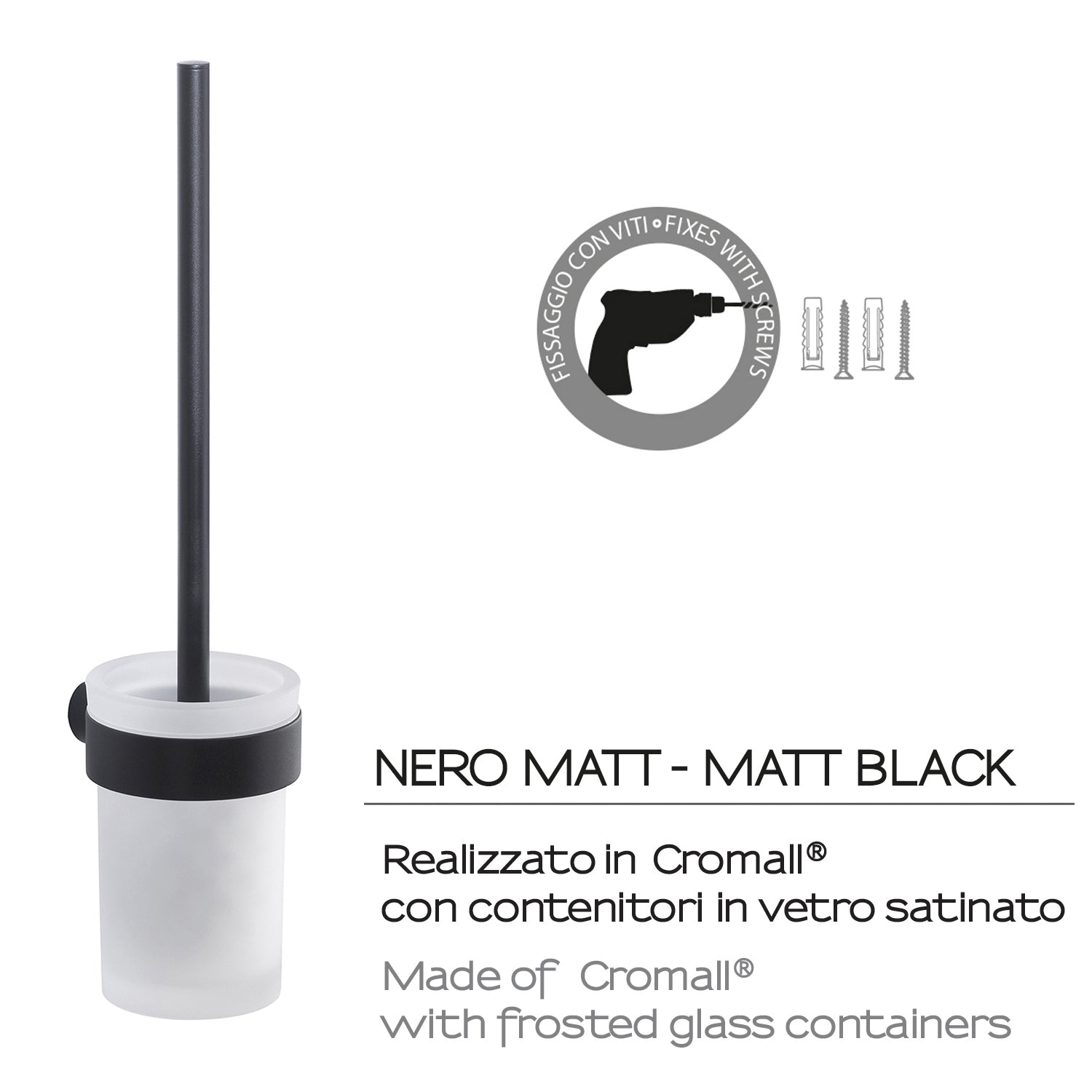 Scopino da muro con ciuffo in setole Gedy serie Pirenei - Nero Matt by CeramicStore | Lo specialista del tuo bagno
