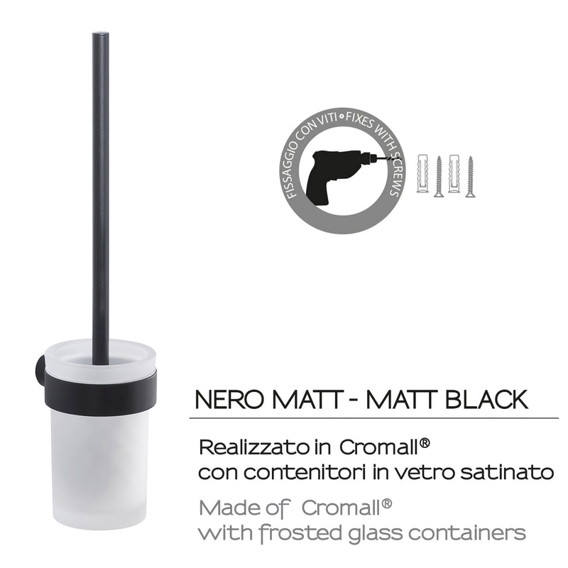 Scopino da muro con ciuffo in setole Gedy serie Pirenei - Nero Matt by CeramicStore | Lo specialista del tuo bagno