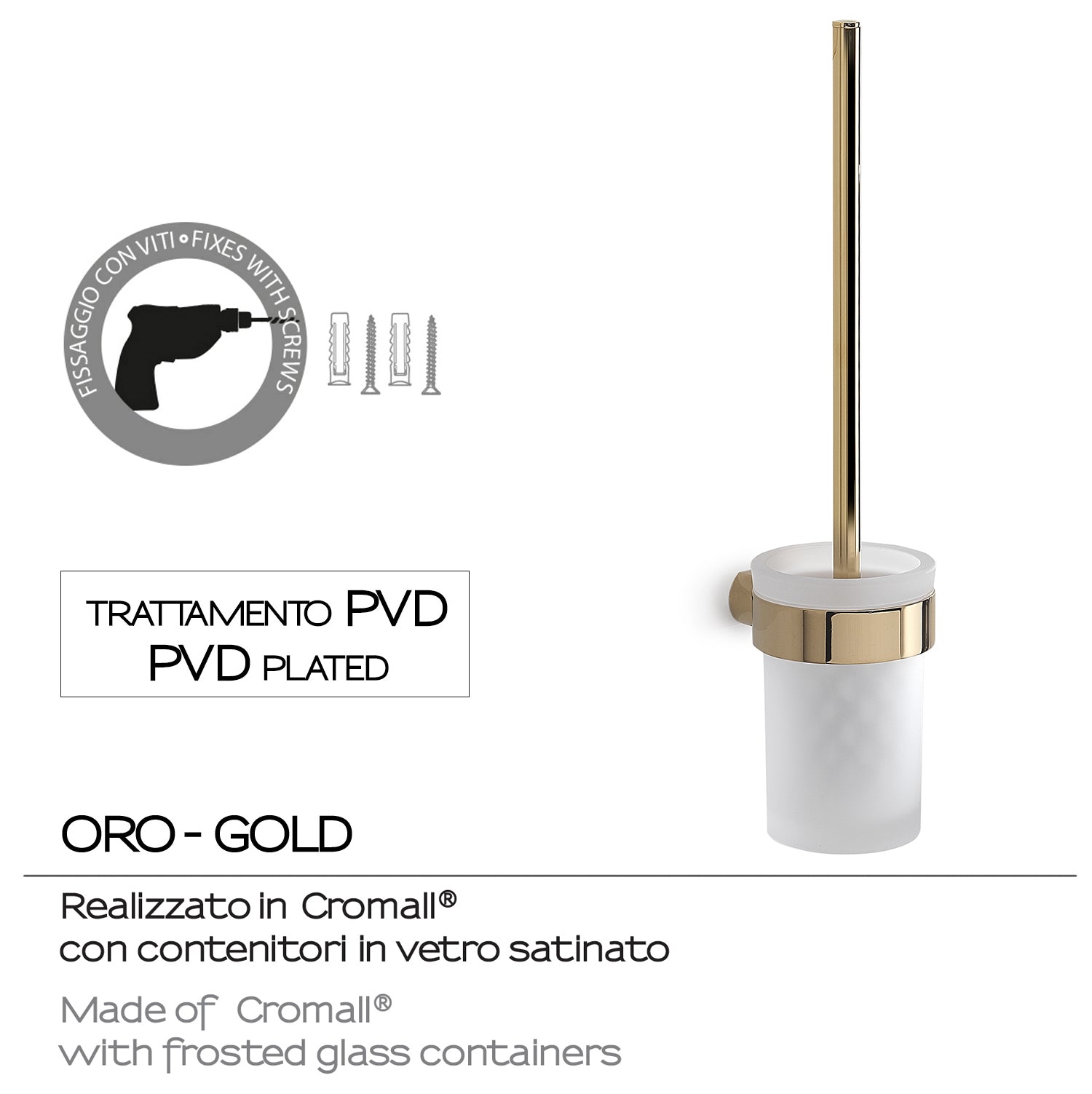 Scopino da muro con ciuffo in setole Gedy serie Pirenei - Oro by CeramicStore | Lo specialista del tuo bagno