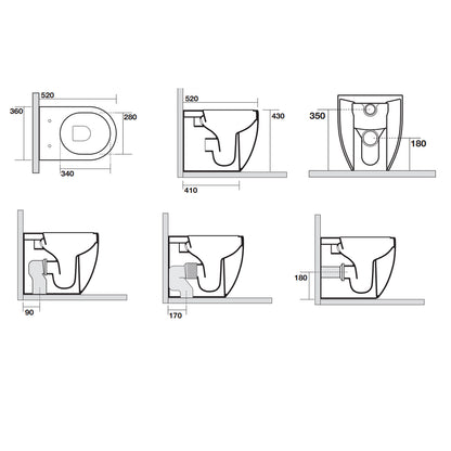 Wc filomuro 52x36 cm senza brida collezione Flo Kerasan con sedile soft close