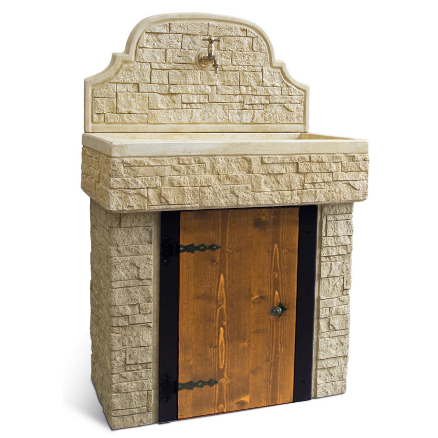 Lavello da giardino con paraschizzi e supporto in cemento con sportello cm 80 modello Serapo Nocciola by CeramicStore | Lo specialista del tuo bagno