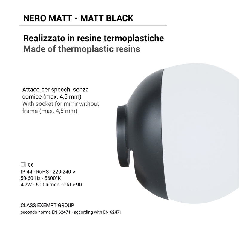 Lampada led tonda per specchio di Gedy modello Delos - Nero Matt by CeramicStore | Lo specialista del tuo bagno