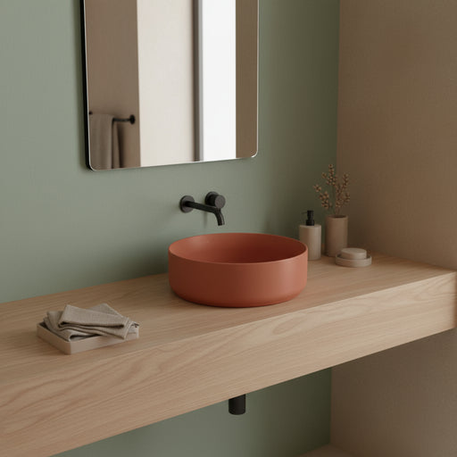 Lavabo d'appoggio tondo senza foro BathCore serie Infinity 36 cm color Terracotta Opaco