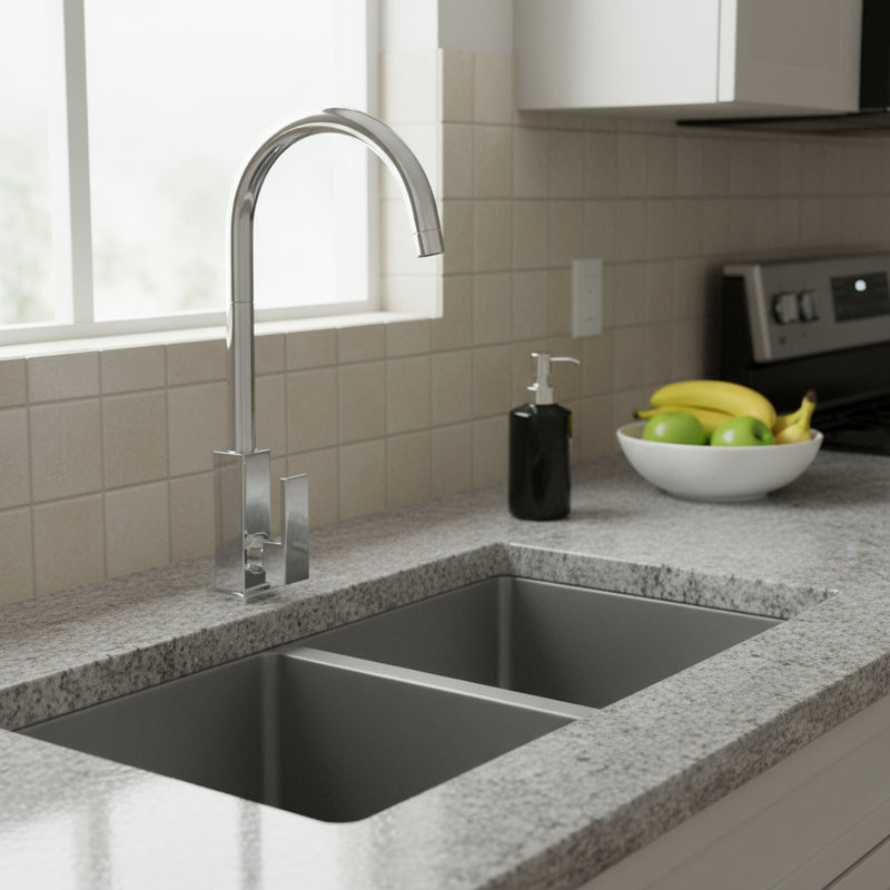 Miscelatore monocomando lavello a canna girevole modello Mars bocca tonda in ottone cromato by CeramicStore | Lo specialista del tuo bagno