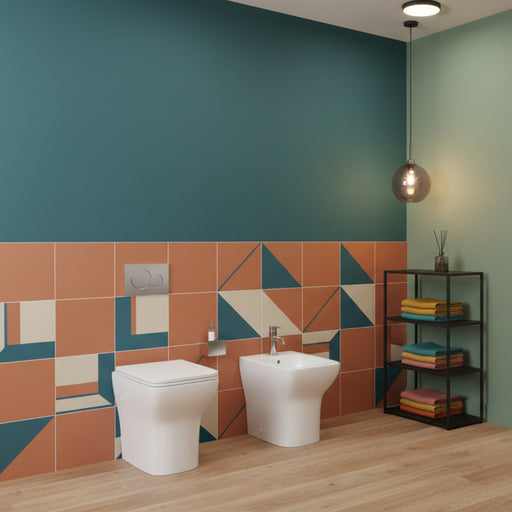 Sanitari filomuro BathCore modello Tuono con sedile SoftClose 49.5x36 H. 42.5 cm - Bianco lucido