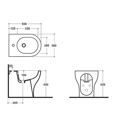 Coppia di sanitari filomuro WC rimless bidet e coprivaso modello Liz di Althea cm 50x36