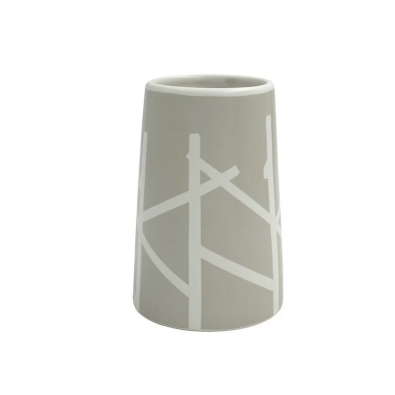 Bicchiere Portaspazzolino in ceramica  taupe e bianco collezione ARBRE